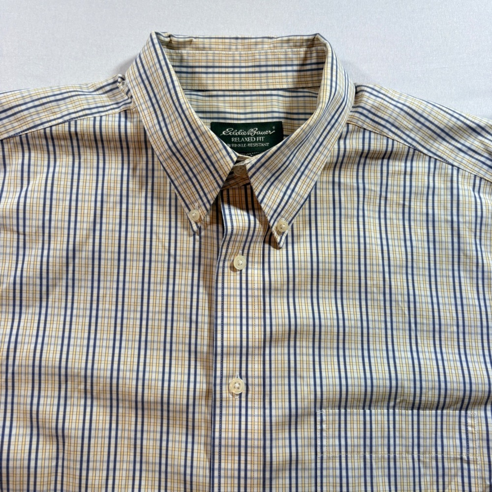 Eddie Bauer Plaid Button Down Shirt Mens Large Tall Relaxed Fit Cotton Casual